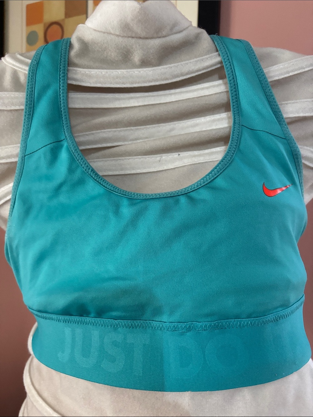 Nike Teal & Coral Swoosh Sports Bra - Racerback Support Size XS